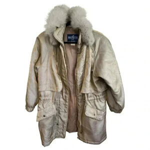Vintage 90s Innovations by Izzi Gold Iridescent parka removable fur trim hood, S
